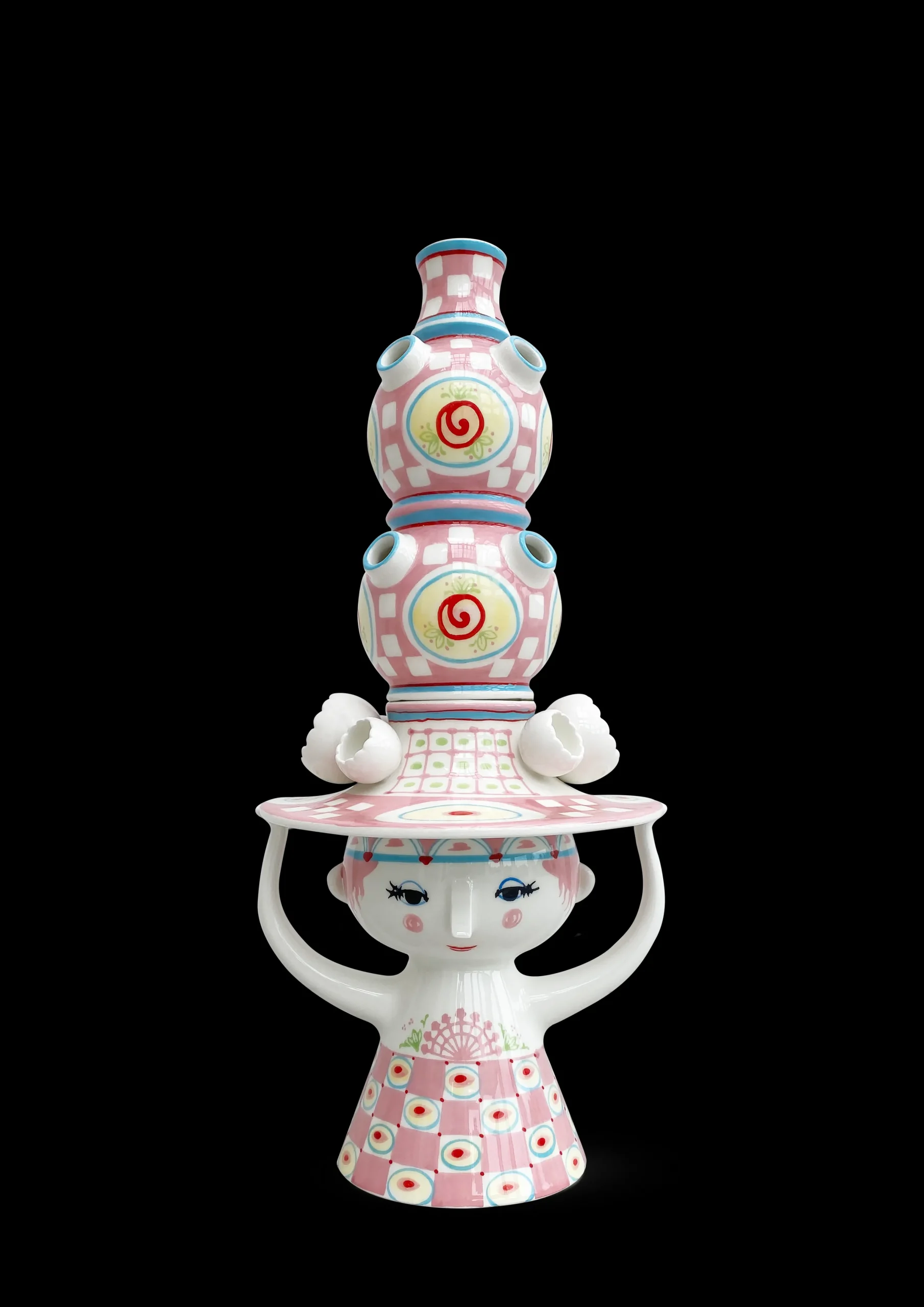 Bjørn Wiinblad Nyheter|Vaser Og Urtepotteskjulere*Lady with hat Vase H50 cm pink