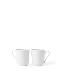 Lyngby Porcelæn Krus*Rhombe Kopp med hank 33 cl hvit 2 stk.